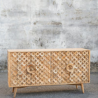 Wooden 4 Door Carved Circle Design Sideboard