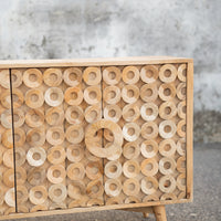Wooden 4 Door Carved Circle Design Sideboard