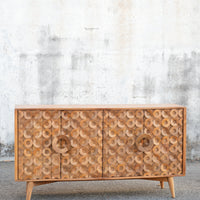 Wooden 4 Door Carved Circle Design Sideboard