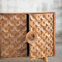 Wooden 4 Door Carved Circle Design Sideboard