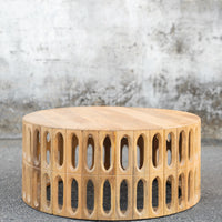 Wooden Carved Oval Tile Design Coffee Table