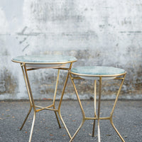 Large Iron End Table with Marble Top