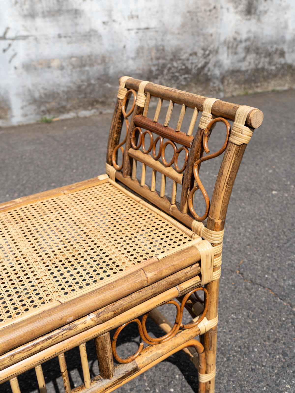 Antique Brown Rattan Bench